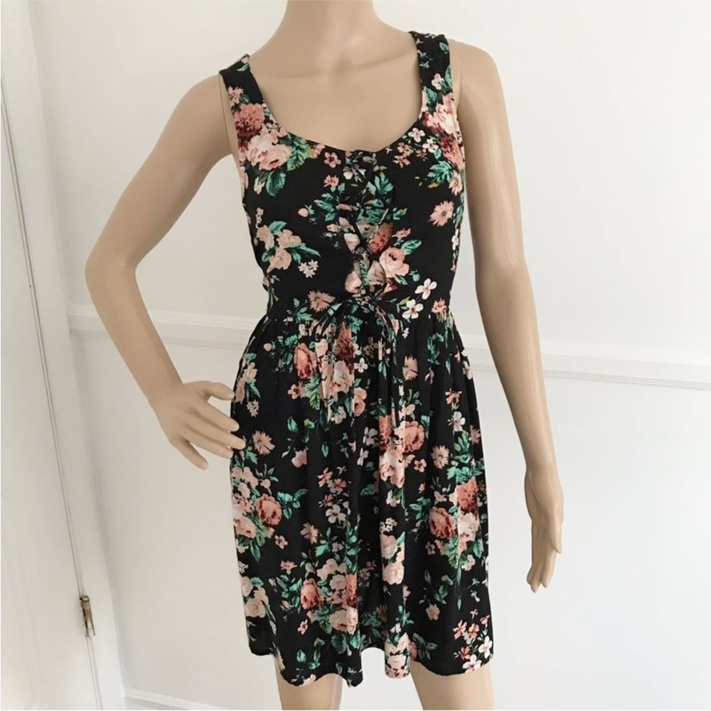 Band of Gypsies Black Floral Tie-Front Sundress - Size XS